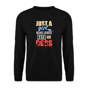 Einfach ein Mädchen, das Ratten und Hunde liebt - Unisex Pullover - Schwarz - Vorne - Alina (178cm) & Michal (187cm)
