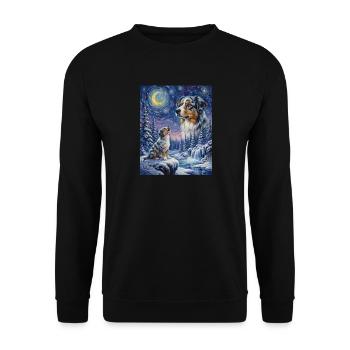 Chien Hurlant à la Lune Berger Australien - Sweat-shirt Unisexe - noir - Devant - Alina (178cm) & Michal (187cm)