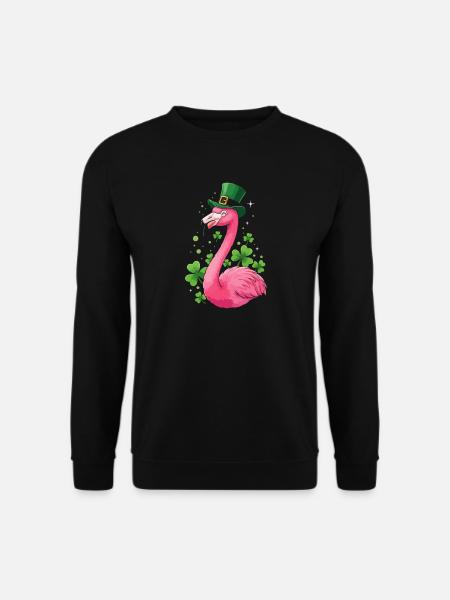 Flamingo mit Shamrock-Hut - Unisex Pullover - Schwarz