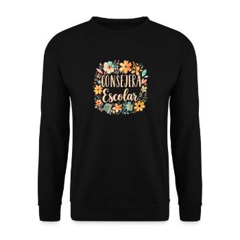 Consejera Escolar Blütenkranz - Unisex Pullover - Schwarz - Vorne - Alina (178cm) & Michal (187cm)