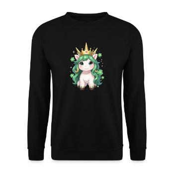 Grünes Einhorn mit Krone St Patricks Day - Unisex Pullover - Schwarz - Vorne - Alina (178cm) & Michal (187cm)