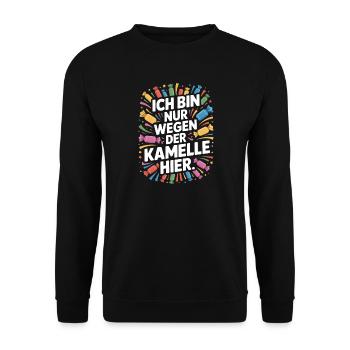 Karneval Nur Wegen Der Kamelle Hier Karnevalszug - Unisex Pullover - Schwarz - Vorne - Alina (178cm) & Michal (187cm)