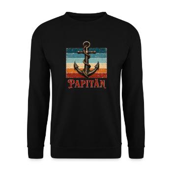 PAPITÄN Anker Vintage ein Schiff Kapitän - Unisex Pullover - Schwarz - Vorne - Alina (178cm) & Michal (187cm)