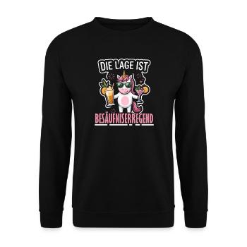 Einhorn Party: Lage ist Besäufnis - Unisex Pullover - Schwarz - Vorne - Alina (178cm) & Michal (187cm)