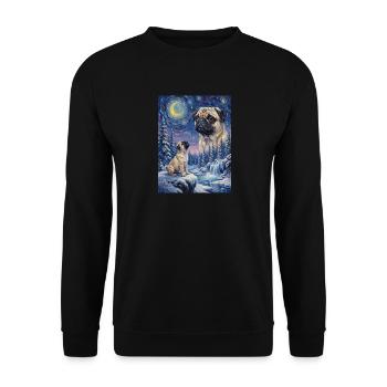 Hurlant à la Lune, chien meme Carlin - Sweat-shirt Unisexe - noir - Devant - Alina (178cm) & Michal (187cm)