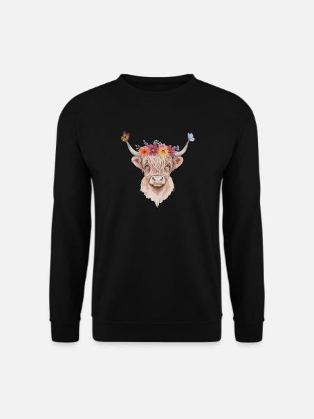 Blumenkrone Hochlandrind Illustration - Unisex Pullover - Schwarz