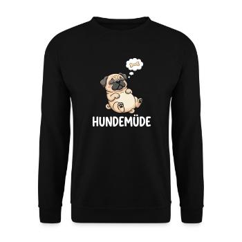 Hundemüde Traum-Pug Knochen - Unisex Pullover - Schwarz - Vorne - Alina (178cm) & Michal (187cm)