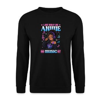Anime and Music Chibi Black Girl - Unisex Pullover - Schwarz - Vorne - Alina (178cm) & Michal (187cm)