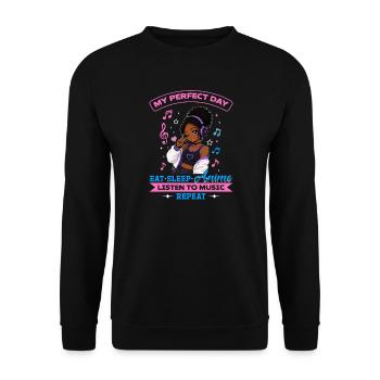 Anime and Music Chibi Black Girl - Unisex Pullover - Schwarz - Vorne - Alina (178cm) & Michal (187cm)