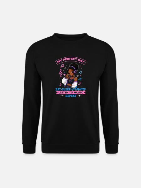 Anime and Music Chibi Black Girl - Unisex Sweatshirt - black