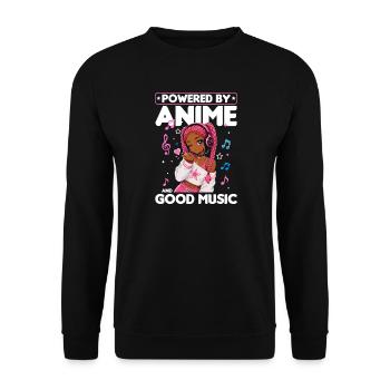 Anime and Music Chibi Black Girl - Unisex Pullover - Schwarz - Vorne - Alina (178cm) & Michal (187cm)