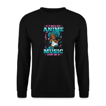 Anime and Music Chibi Black Girl - Unisex Pullover - Schwarz - Vorne - Alina (178cm) & Michal (187cm)