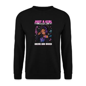 Anime and Music Chibi Black Girl - Unisex Sweatshirt - black - Front - Alina (178cm) & Michal (187cm)