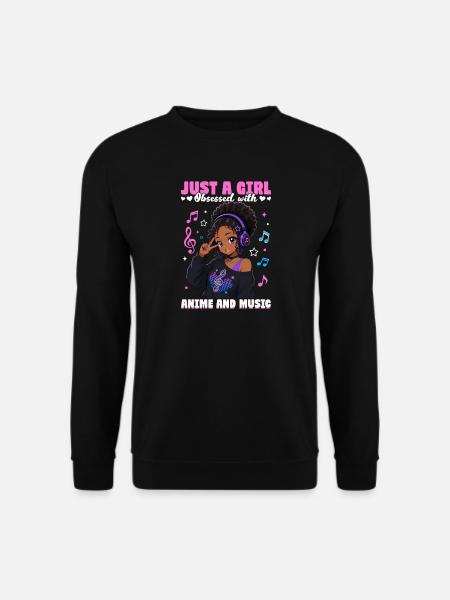 Anime and Music Chibi Black Girl - Unisex Sweatshirt - black
