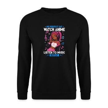 Anime and Music Chibi Black Girl - Unisex Pullover - Schwarz - Vorne - Alina (178cm) & Michal (187cm)