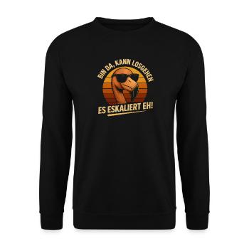 Kann Losgehen Es Eskaliert Eh Flamingo Party - Unisex Pullover - Schwarz - Vorne - Alina (178cm) & Michal (187cm)