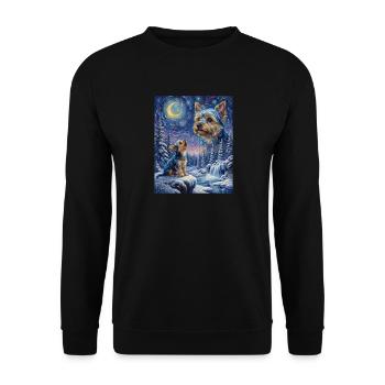 Hurlement vers la Lune Mème Chien Yorkshire Terrier - Sweat-shirt Unisexe - noir - Devant - Alina (178cm) & Michal (187cm)