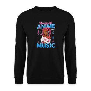 Anime and Music Chibi Black Girl - Unisex Pullover - Schwarz - Vorne - Alina (178cm) & Michal (187cm)