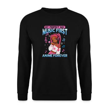 Anime and Music Chibi Black Girl - Unisex Pullover - Schwarz - Vorne - Alina (178cm) & Michal (187cm)