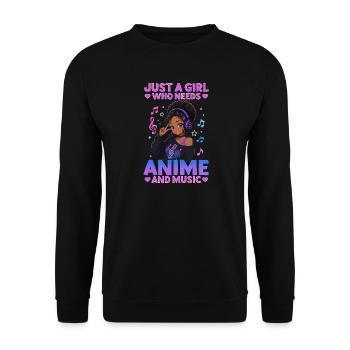 Anime and Music Chibi Black Girl - Unisex Pullover - Schwarz - Vorne - Alina (178cm) & Michal (187cm)
