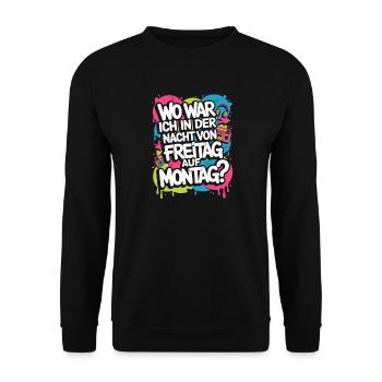 Nacht von Freitag auf Montag Filmriss Party JGA - Unisex Pullover - Schwarz - Vorne - Alina (178cm) & Michal (187cm)