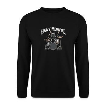 Heavy Metal Katze am Schlagzeug - Unisex Pullover - Schwarz - Vorne - Alina (178cm) & Michal (187cm)