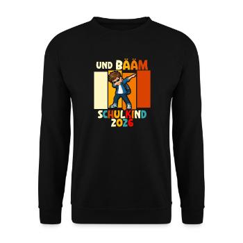 Schulanfang 2026 Einschulung Junge Mädchen Kita - Unisex Pullover - Schwarz - Vorne - Alina (178cm) & Michal (187cm)