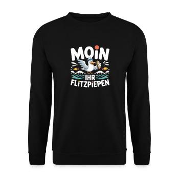 Moin Ihr Flitzpiepen Norddeutsch Hamburg Büro Moin - Unisex Pullover - Schwarz - Vorne - Alina (178cm) & Michal (187cm)
