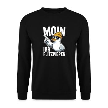 Moin Ihr Flitzpiepen Norddeutsch Hamburg Büro Moin - Unisex Pullover - Schwarz - Vorne - Alina (178cm) & Michal (187cm)