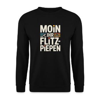 Moin Ihr Flitzpiepen Norddeutsch Hamburg Büro Moin - Unisex Pullover - Schwarz - Vorne - Alina (178cm) & Michal (187cm)