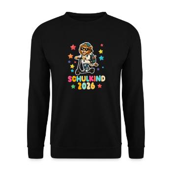 Einschulung Schulkind 2026 Junge Mädchen Löwe - Unisex Pullover - Schwarz - Vorne - Alina (178cm) & Michal (187cm)