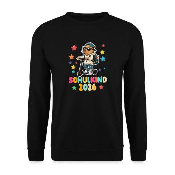 Einschulung Schulkind 2026 Junge Mädchen Cabybara - Unisex Pullover - Schwarz - Vorne - Alina (178cm) & Michal (187cm)