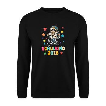 Einschulung Schulkind 2026 Junge Mädchen Faultier - Unisex Pullover - Schwarz - Vorne - Alina (178cm) & Michal (187cm)