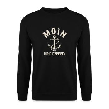 Moin Ihr Flitzpiepen Norddeutsch Hamburg Büro Moin - Unisex Pullover - Schwarz - Vorne - Alina (178cm) & Michal (187cm)