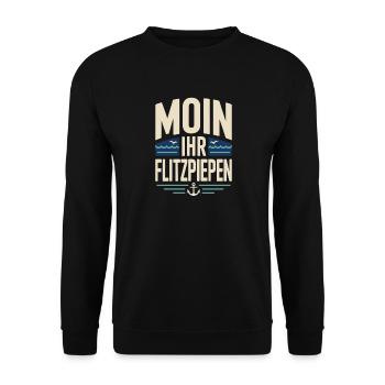 Moin Ihr Flitzpiepen Norddeutsch Hamburg Büro Moin - Unisex Pullover - Schwarz - Vorne - Alina (178cm) & Michal (187cm)