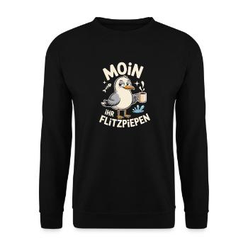 Moin Ihr Flitzpiepen Norddeutsch Hamburg Büro Moin - Unisex Pullover - Schwarz - Vorne - Alina (178cm) & Michal (187cm)