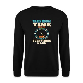 Zugzimmer Modellbahn Modellbahn Papa Geschenk - Unisex Pullover - Schwarz - Vorne - Alina (178cm) & Michal (187cm)