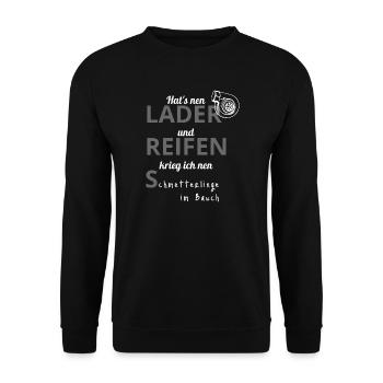 Lader und Reifen - Unisex Pullover - Schwarz - Vorne - Alina (178cm) & Michal (187cm)
