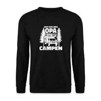 Aus dem Weg Opa campt - Unisex Pullover - Schwarz - Vorne - Alina (178cm) & Michal (187cm)