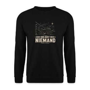  Hier Oben Nervt Mich Niemand Segelflieger Berge - Unisex Pullover - Schwarz - Vorne - Alina (178cm) & Michal (187cm)
