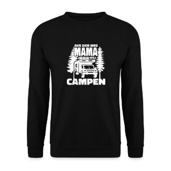 Aus dem Weg Mama campt - Unisex Pullover - Schwarz - Vorne - Alina (178cm) & Michal (187cm)