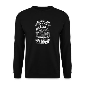 Legenden gehen campen - Unisex Pullover - Schwarz - Vorne - Alina (178cm) & Michal (187cm)