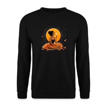 Meditating woman with dandelions under orange - Unisex Sweatshirt - black - Front - Alina (178cm) & Michal (187cm)