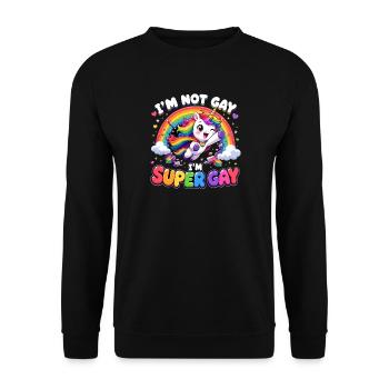  IM NOT GAY SUPER GAY Regenbogen Einhorn LGBTQ - Unisex Pullover - Schwarz - Vorne - Alina (178cm) & Michal (187cm)