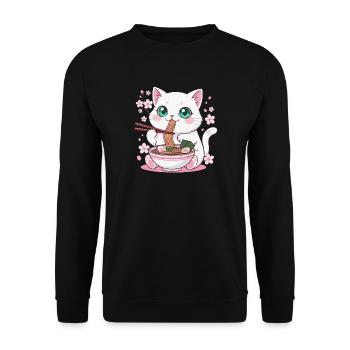 Kätzchen Katze Ramen Nudeln - Unisex Pullover - Schwarz - Vorne - Alina (178cm) & Michal (187cm)