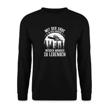 Holzfäller Legende - Unisex Pullover - Schwarz - Vorne - Alina (178cm) & Michal (187cm)