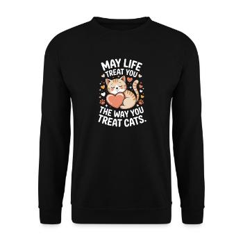 Katze May Life Treat You Cats Katzenmama Katzen - Unisex Pullover - Schwarz - Vorne - Alina (178cm) & Michal (187cm)