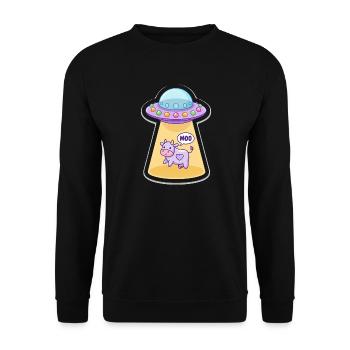MOO Vache extraterrestre drôle dans un dessin animé UFO Light Beam - Sweat-shirt Unisexe - noir - Devant - Alina (178cm) & Michal (187cm)