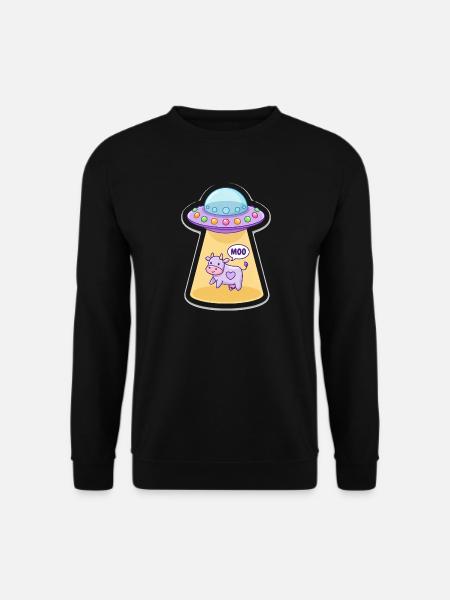 MOO Sjov Alien Ko i UFO Light Beam tegnefilm - Unisex sweater - sort