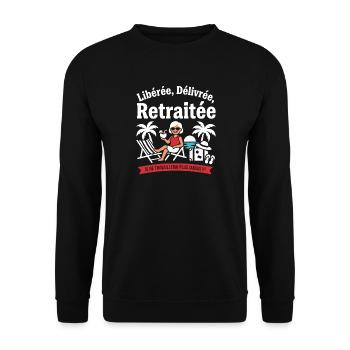 Retraitée Libérée Délivrée Vacances Plage - Sweat-shirt Unisexe - noir - Devant - Alina (178cm) & Michal (187cm)